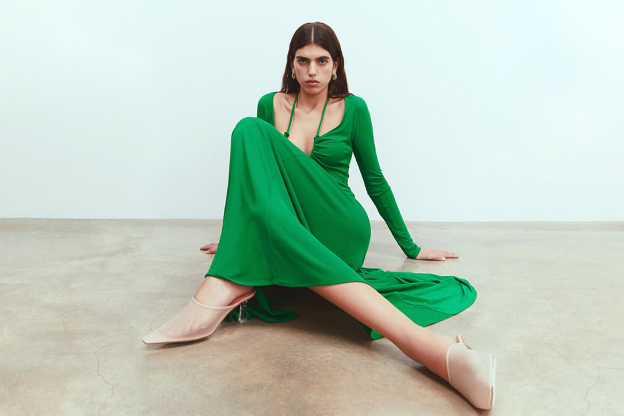 Woman wearing green dress