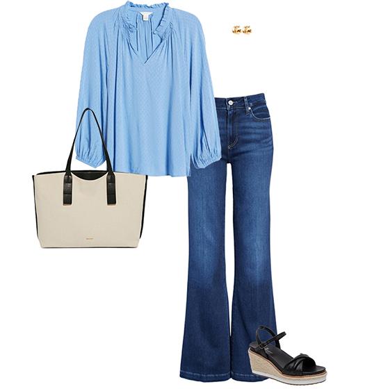 Flare jeans outfit idea | 40plusstyle.com