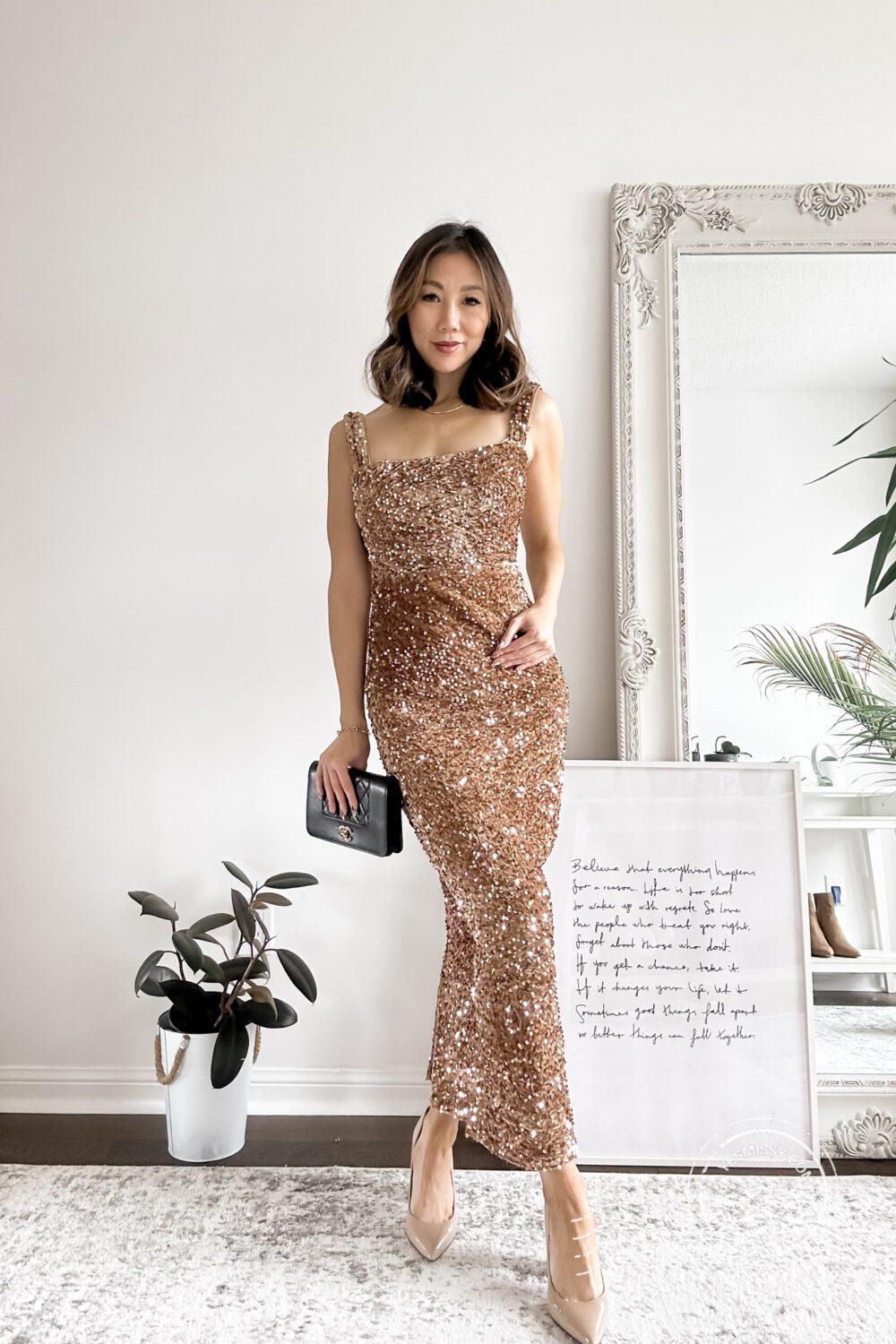 Holiday Party Dresses, Prom Dresses and Special event dresses - this gold sequin dress is sure to be a stunner!