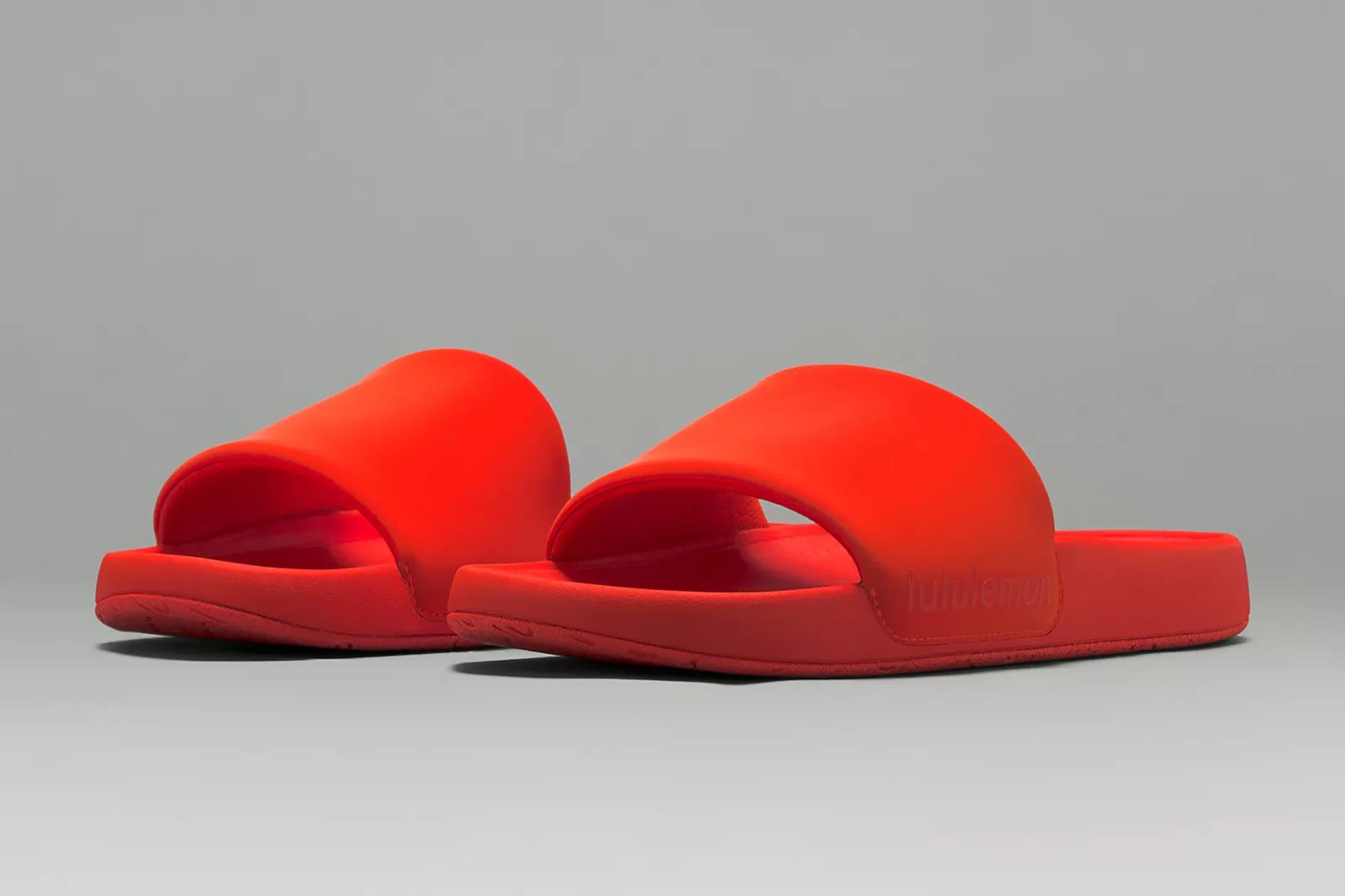 a pair of red slides