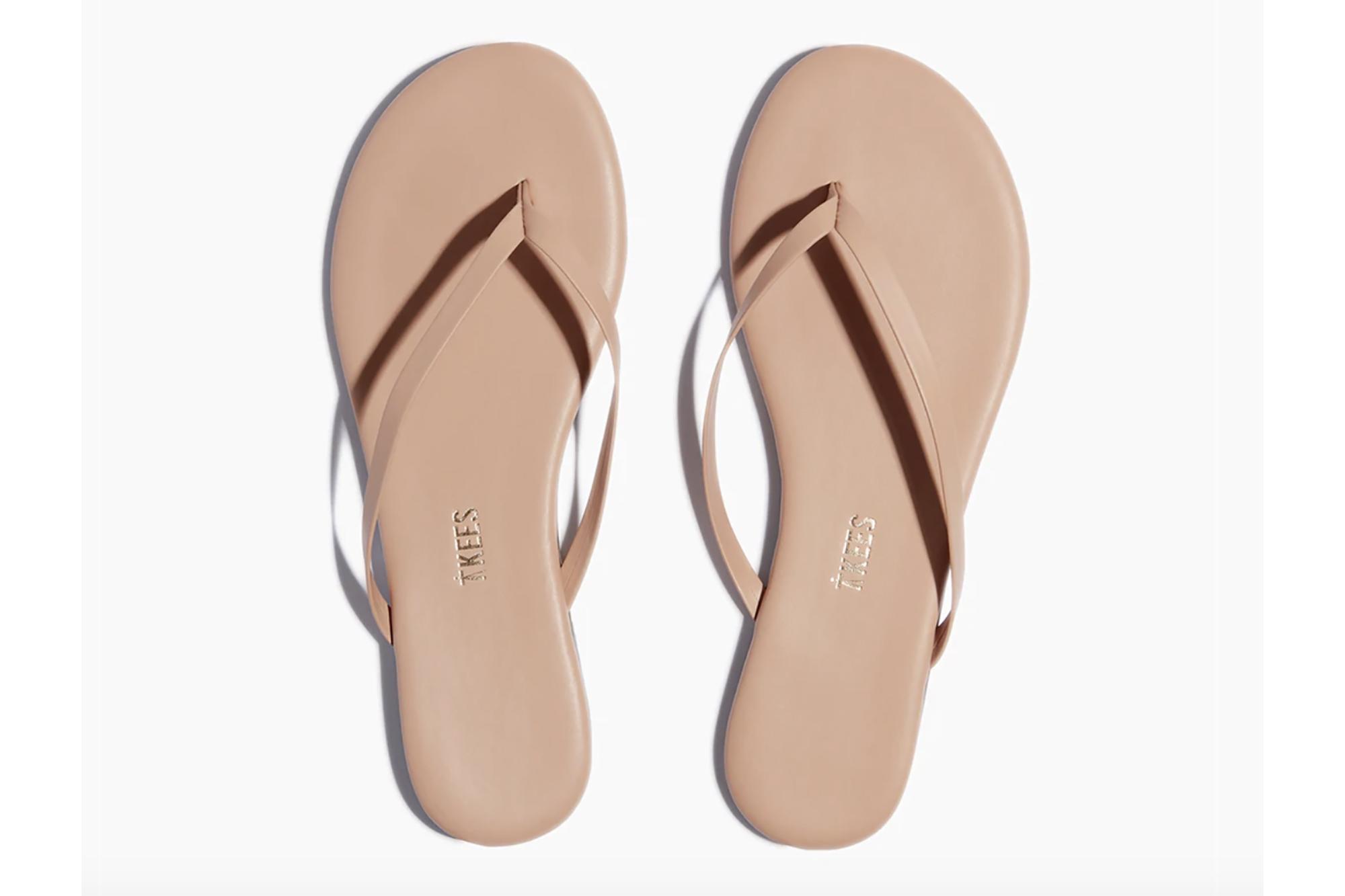 A pair of nude flip flops