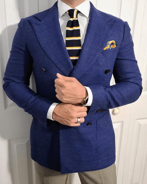 Navy & Yellow Striped Silk Knit Tie