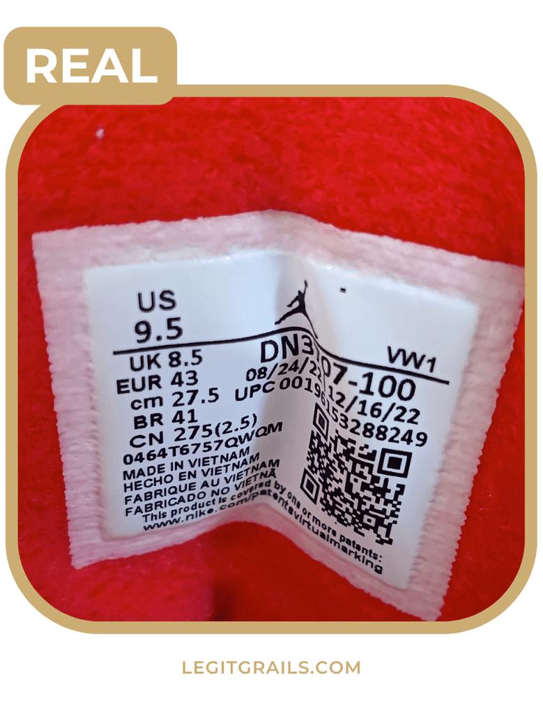 real versus fake size tag on Jordan 3s