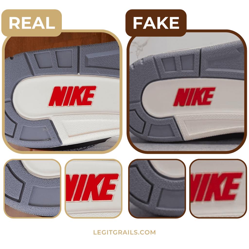 outsole logo on real vs fake Jordan 3 shoes