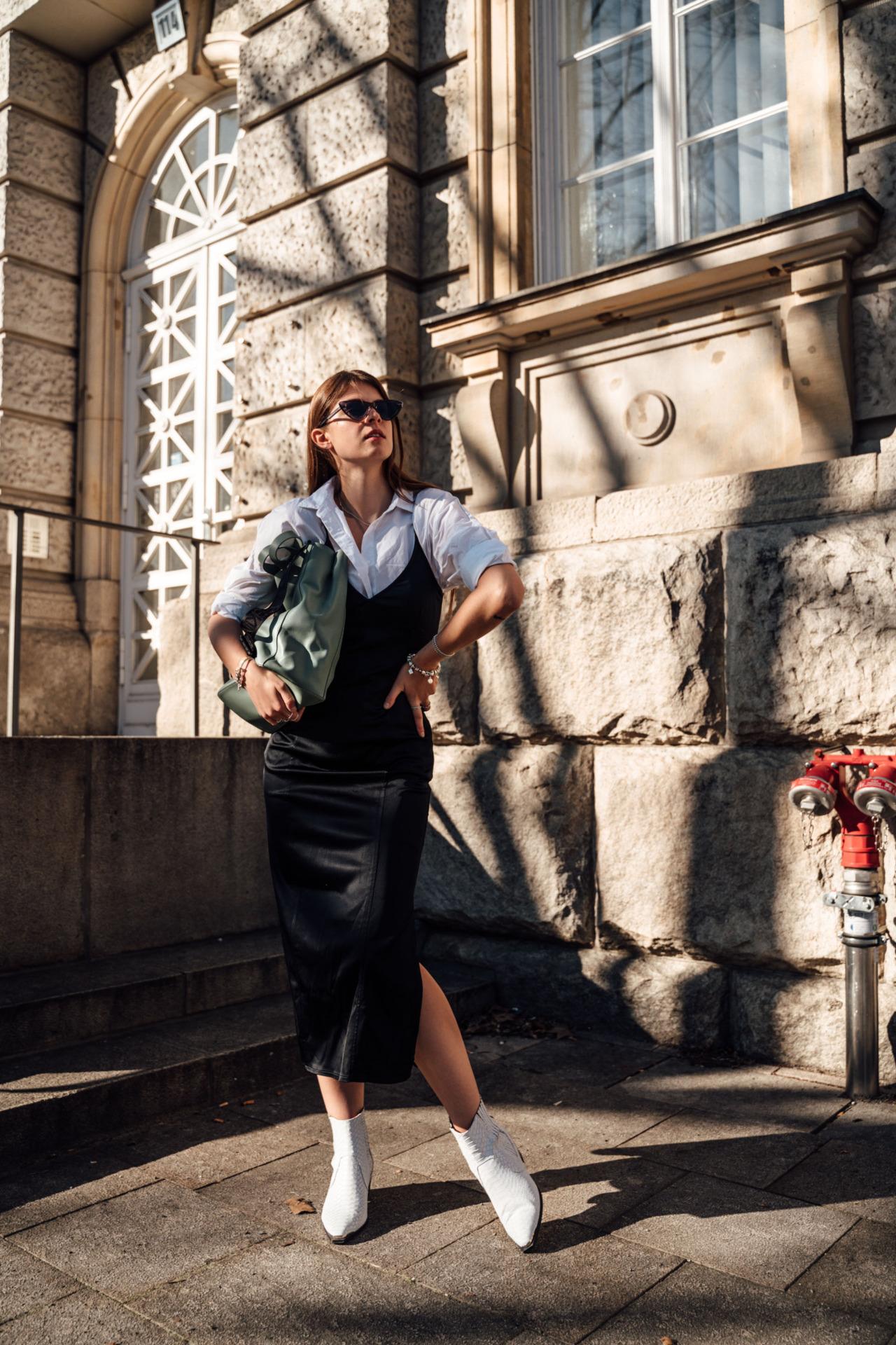 White Button-Down Under A Slip Dress