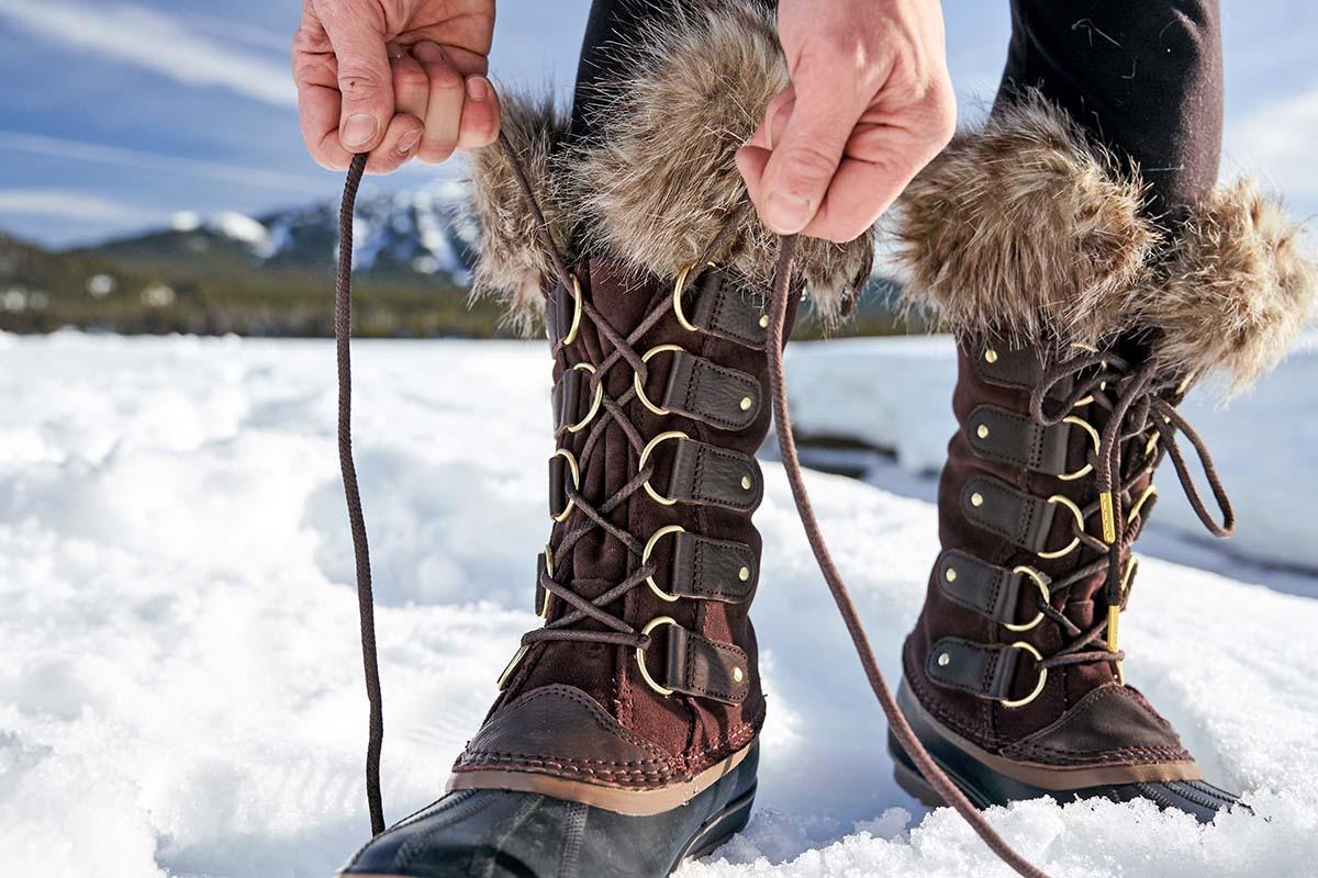 Lacing up the Sorel Joan of Arctic (women