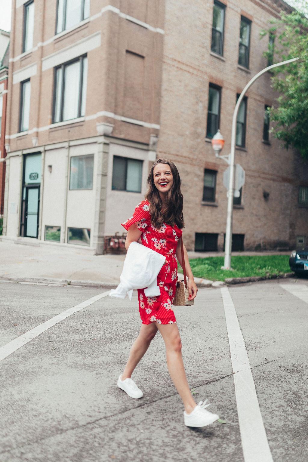 FLORAL DRESS AND WHITE SNEAKERS