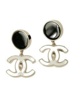 Chanel CC Logo White and Black Earrings