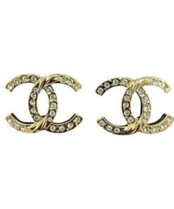 Chanel Crystal CC Stud Statement Earrings in Gold Color