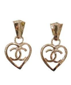 Chanel Gold CC Logo Heart Earrings in Gold Color