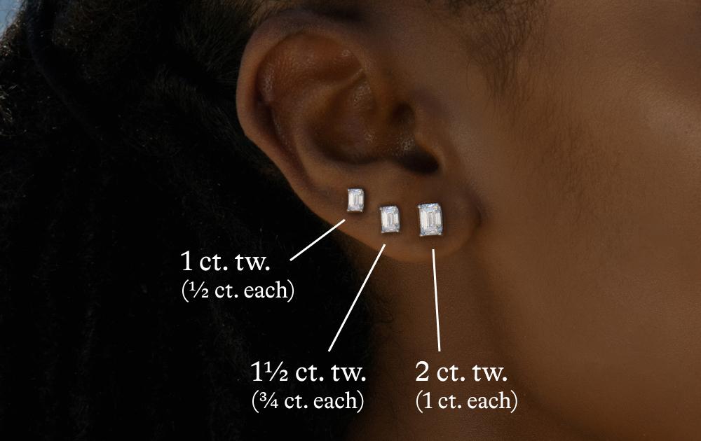 emerald stud earrings size chart