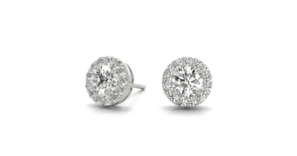 1 CT. TW. LUMINESCENT HALO STUDS. Earring size chart.