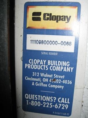 Sticker Showing Clopay PID Number