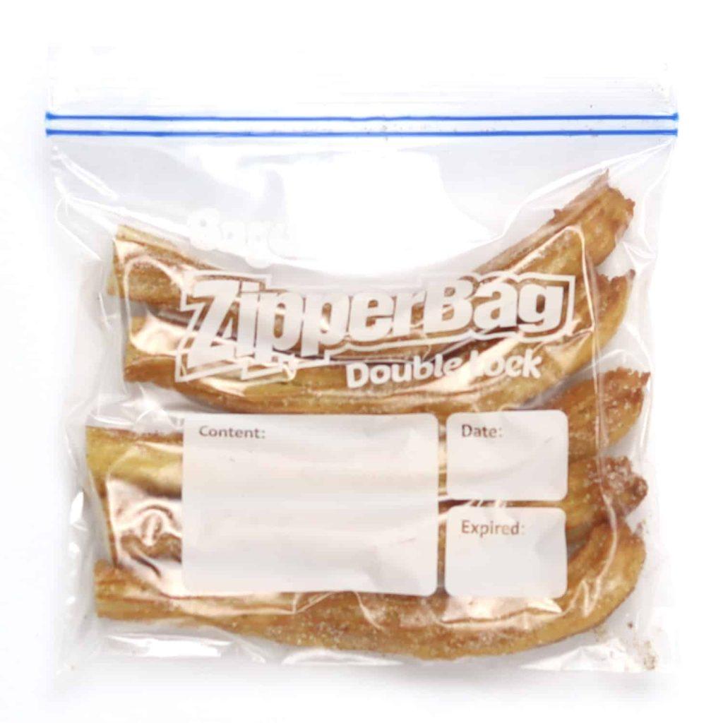 cooked churros in freezer bag