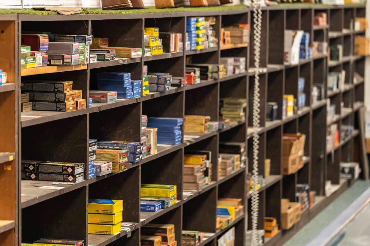Boxes of ammo on shelves