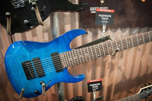 blue extended range guitar by ibanez