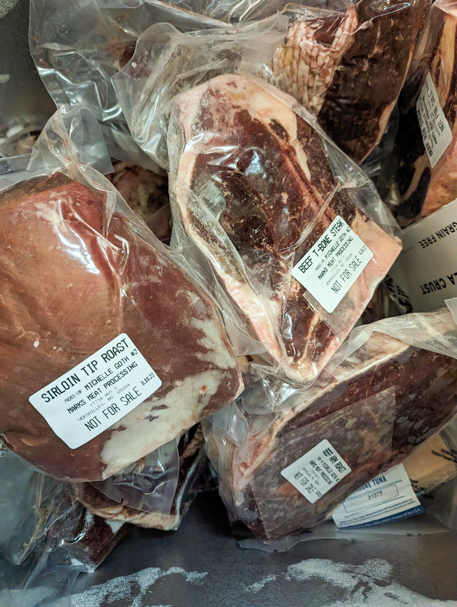 a photo of frozen beef in the freezer