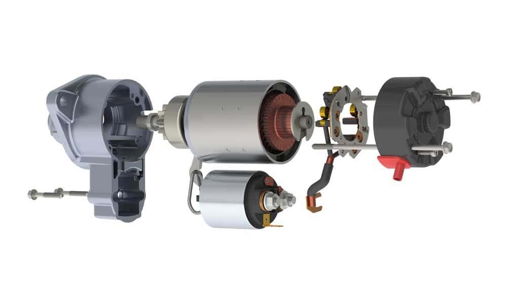 Car starter with solenoid. 
