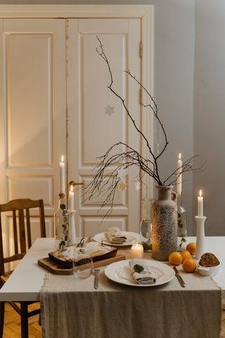 Square dining table with runner