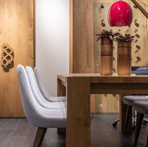 square dining table with centrepiece