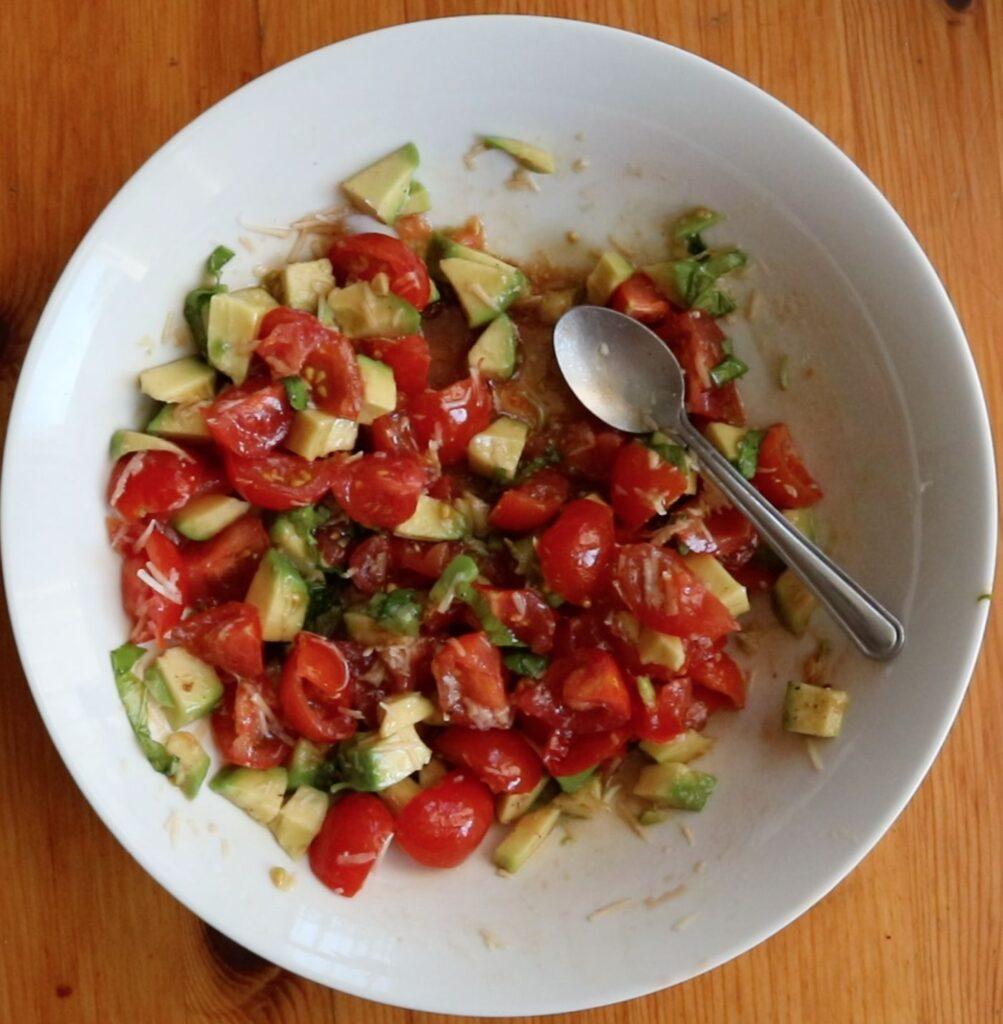 Bruschetta without bread on parchment paper.