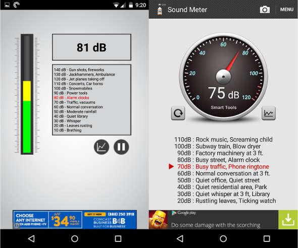 Sound level screenshots for Ryobi Vac