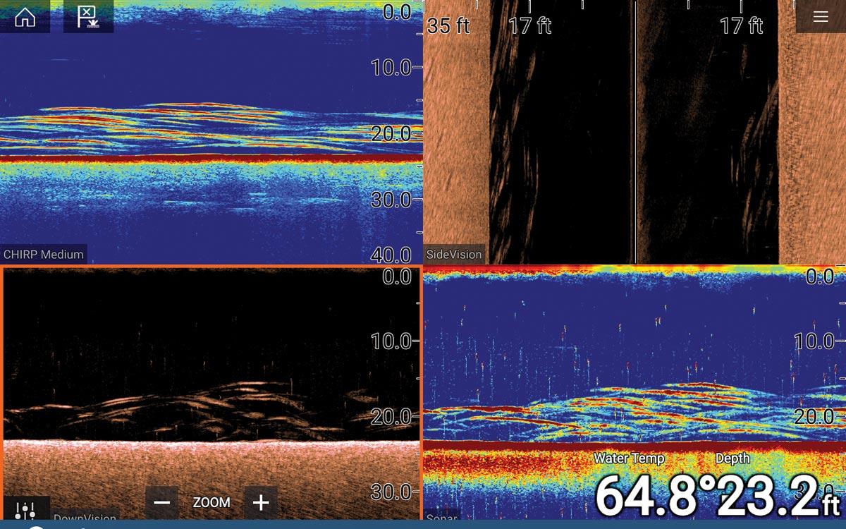 Screen shot of author’s recorder shows weakfish stacked up near the bottom