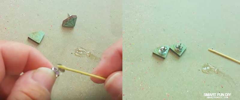 Screenshots from video on how to fix earrings showing how to fix earrings with E6000 glue