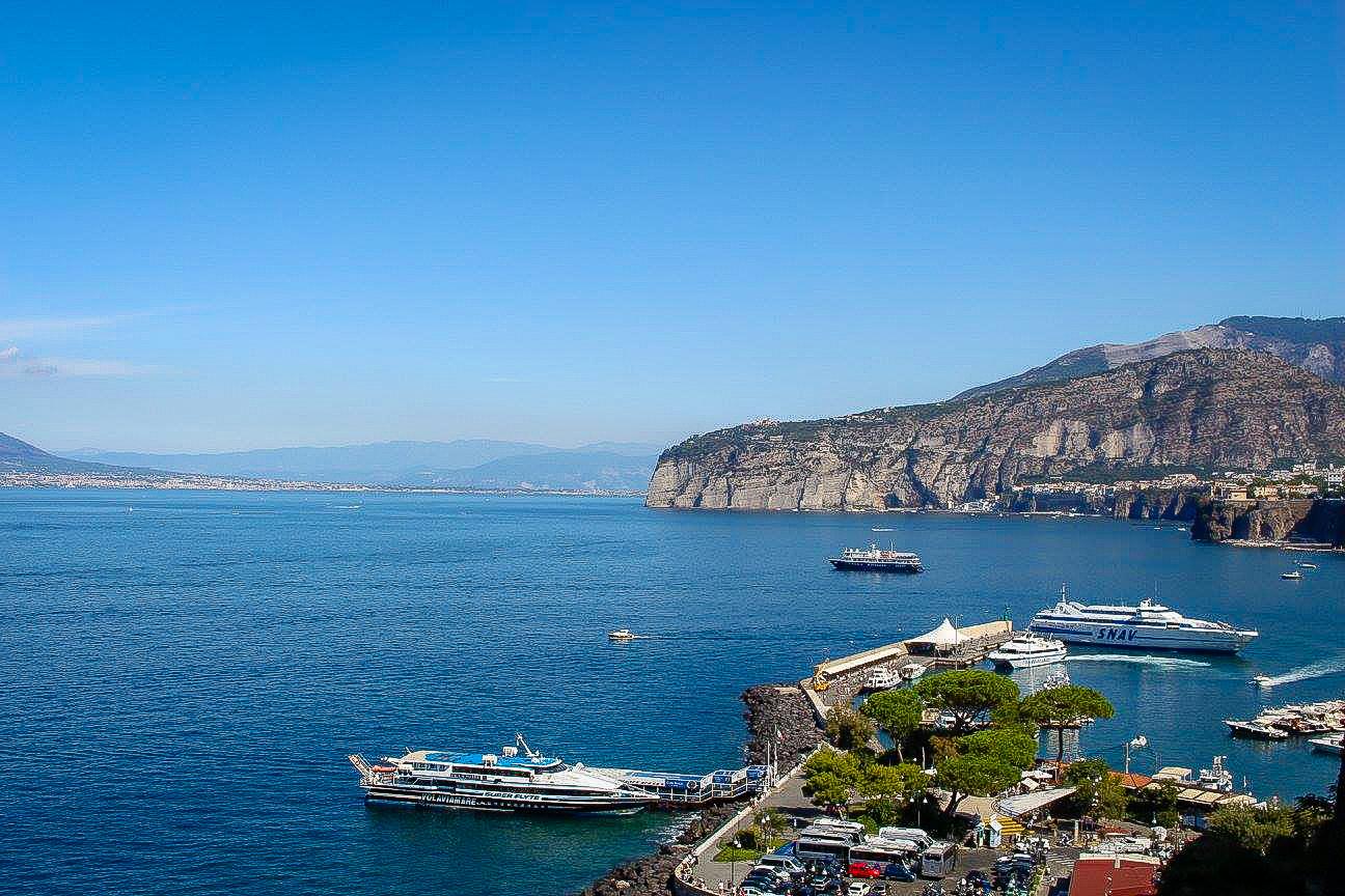 Sorrento harbor. It is possible to travel from Sorrento to Amalfi by boat.