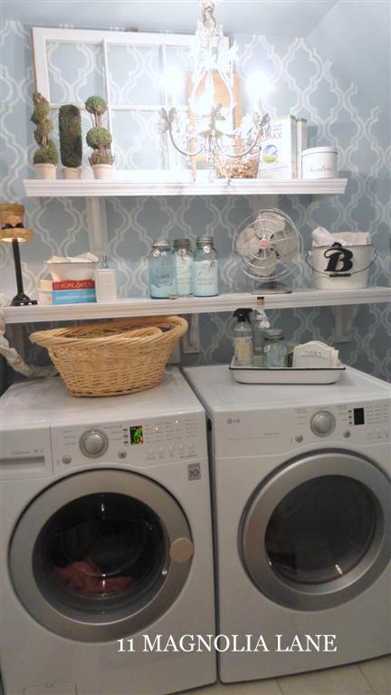 vintage window in laundry room