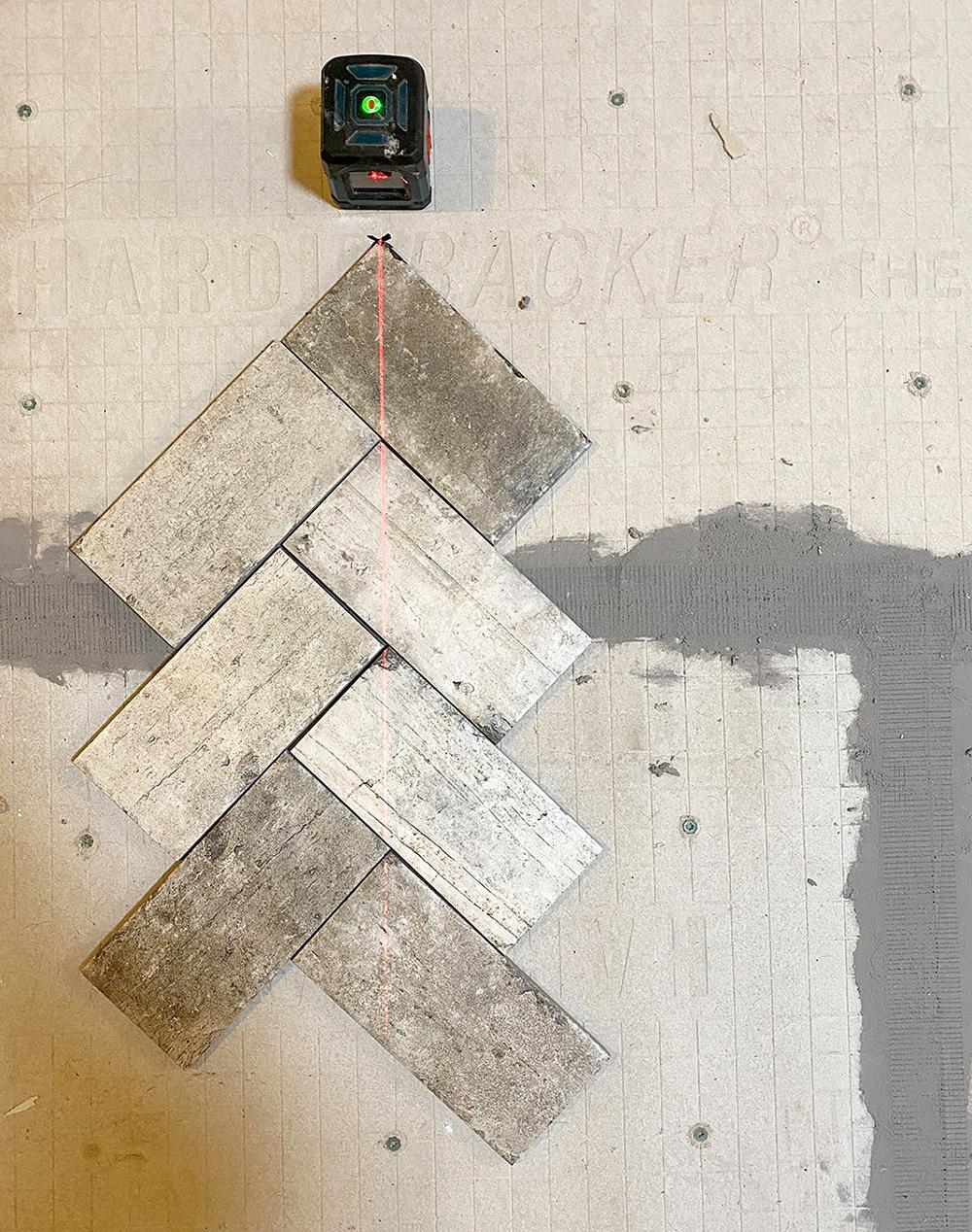 How to start a herringbone tile pattern