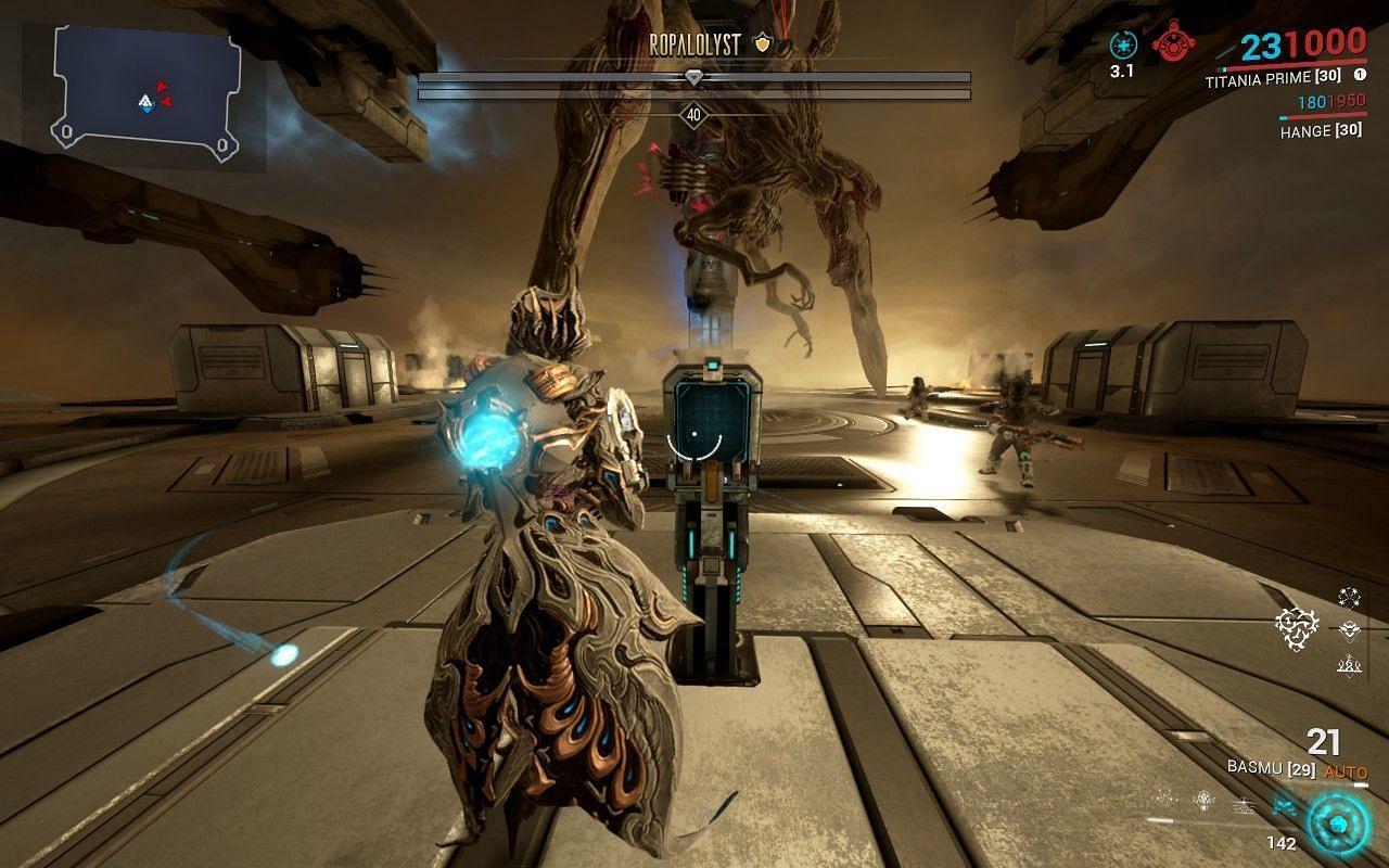 Laser beam terminal in the arena for the Ropalolyst fight (image via Digital Extremes)