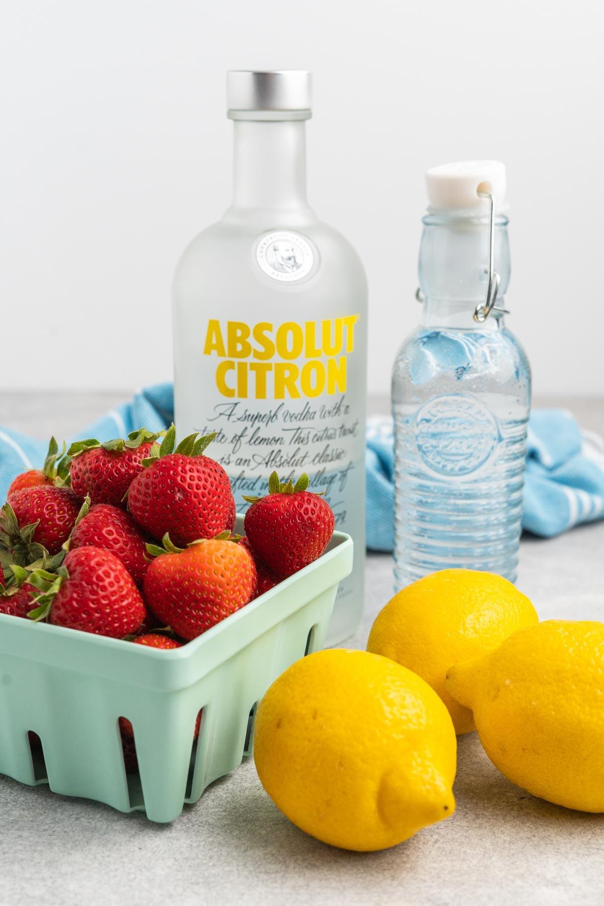 Ingredients for strawberry lemon martinis.