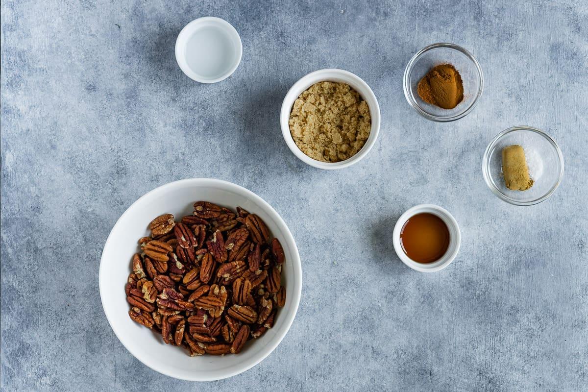 ingredients to make candied pecans in the air fryer.