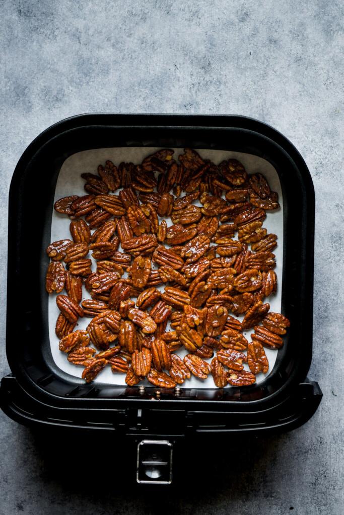 after air frying the pecans inside the air fryer basket.