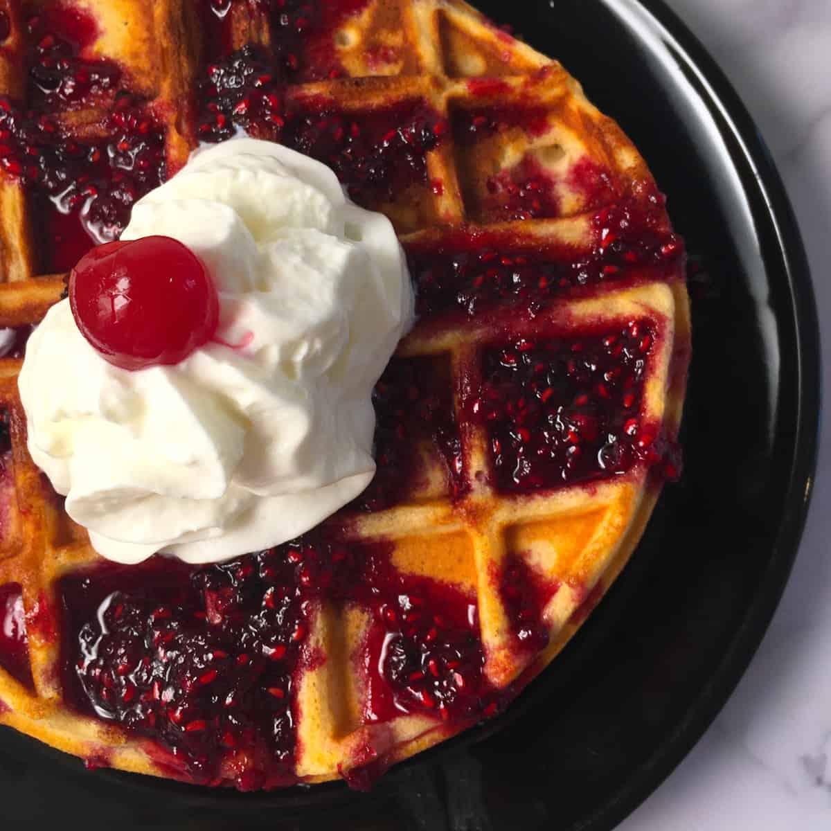 belgian waffle berry syrup whipped cream