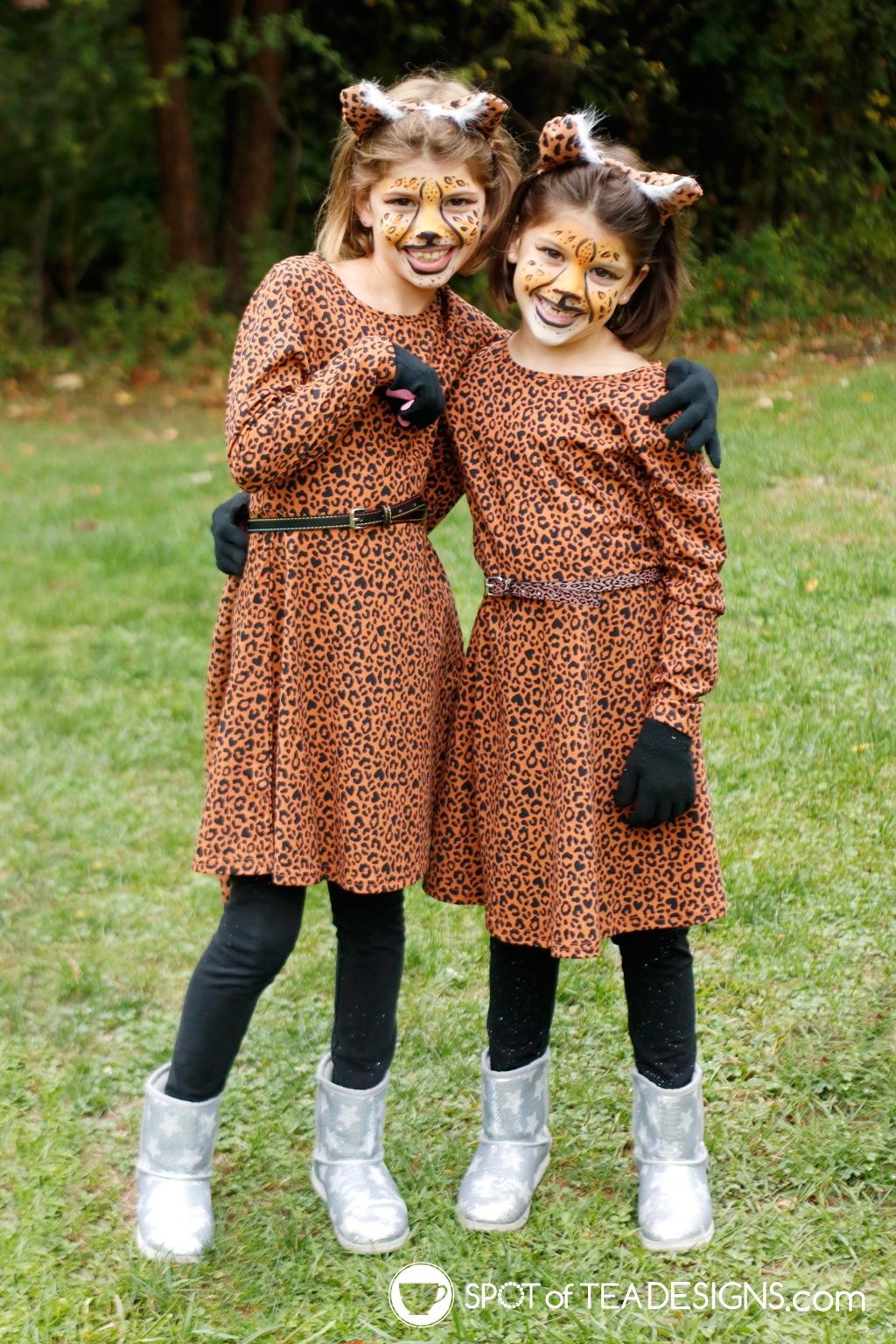 DIY Cheetah Costume - semi homemade pieces and face paint idea | spotofteadesigns.com