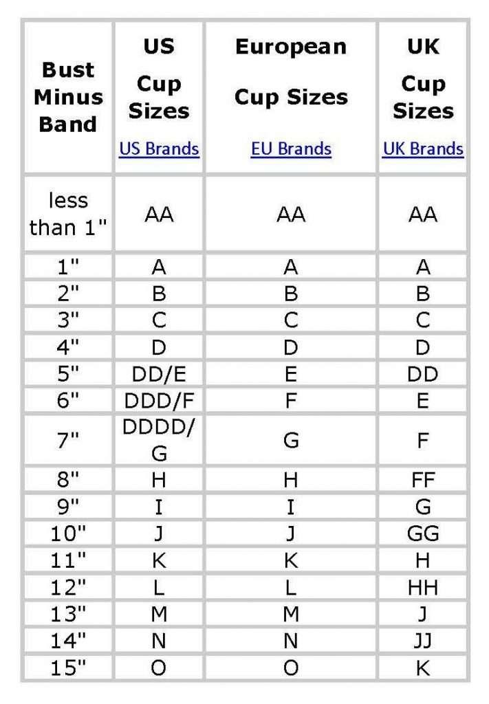 bra size chart