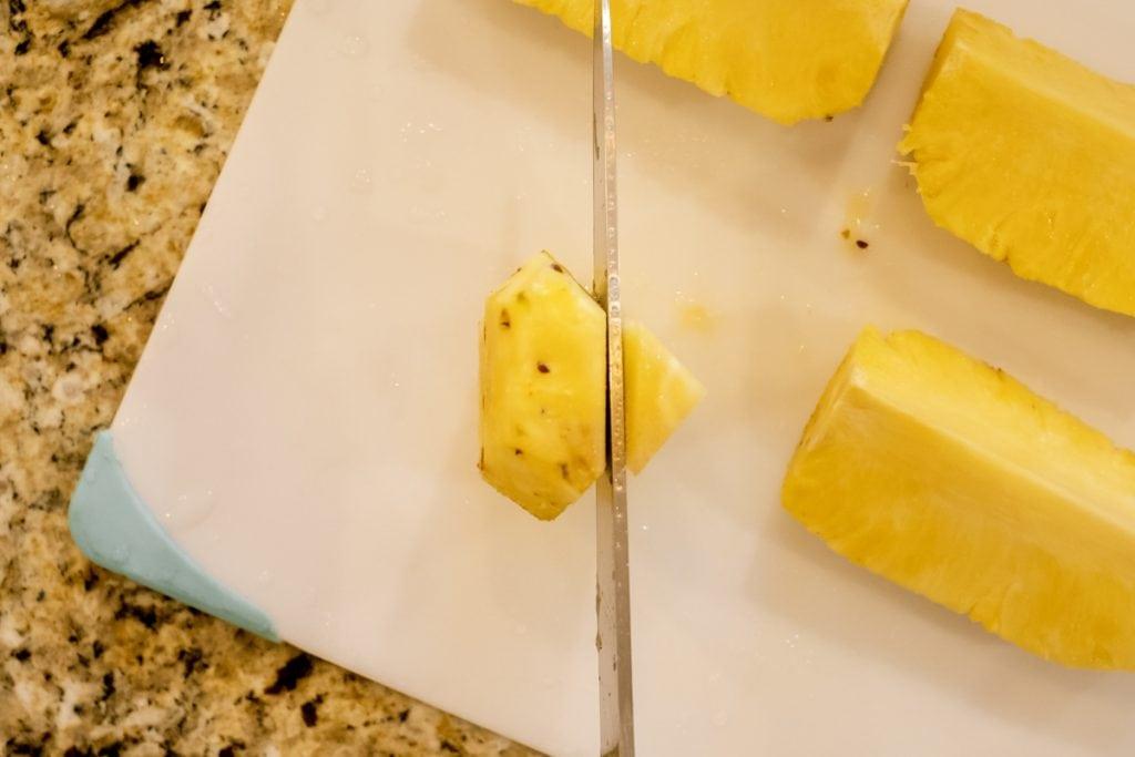 cutting core out of pineapple