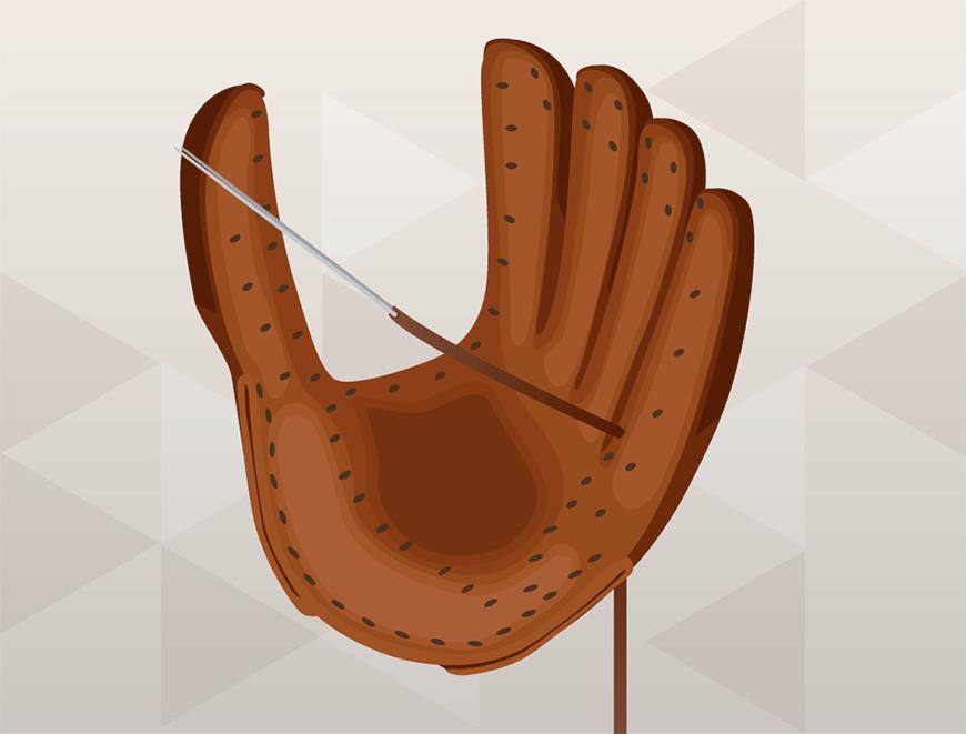 how to lace a baseball glove - feed the needle through