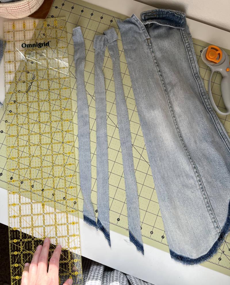 cutting off strips to sew binding at armholes