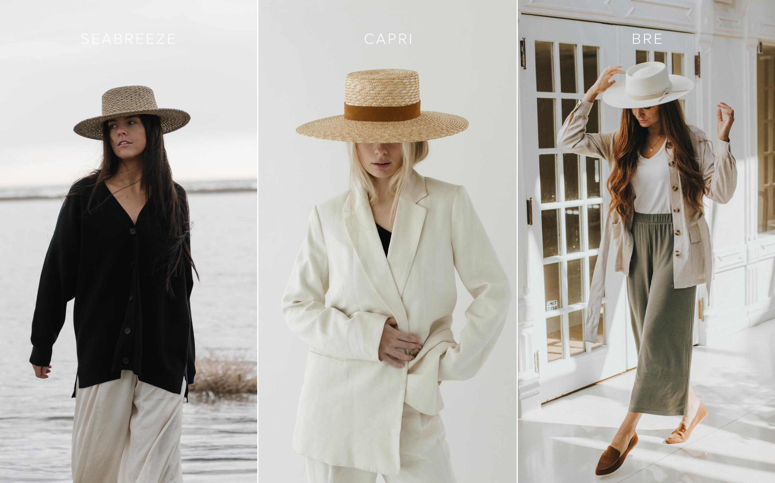 Three Images of Women in Straw Hats in Winter