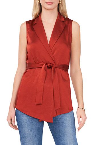 Vince Camuto Belted Satin Vest | 40plusstyle.com