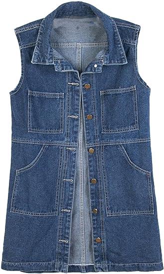 HALITOSS Mid Long Denim Jean Vest | 40plusstyle.com