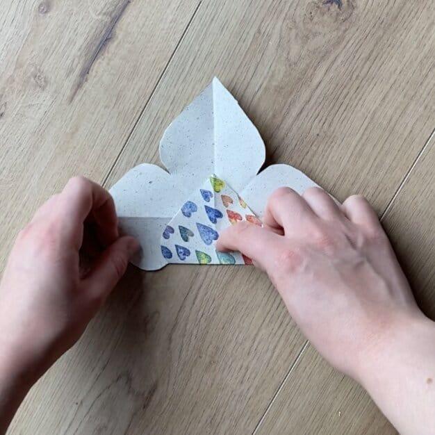 Wrapping loose jewelry pieces in a DIY gift pyramid.