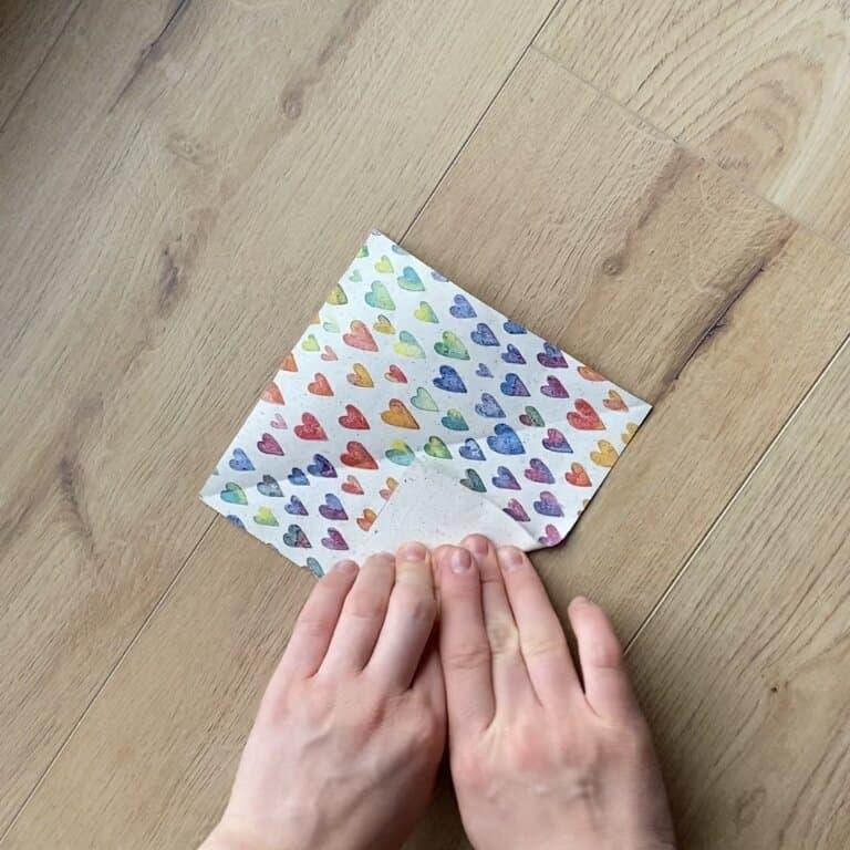 Wrapping loose jewelry pieces in a DIY gift pyramid.